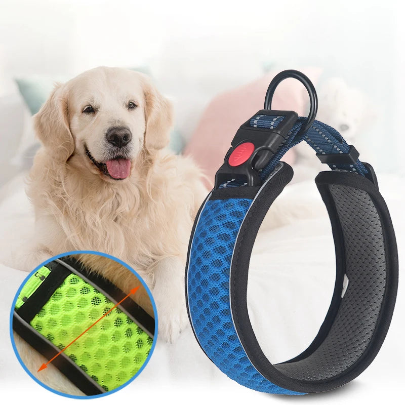 Reflective Dog Collar Pet Collar Pet Traction Rope Suitable Soft Neoprene Padded Breathable Nylon Pet Collar Adjustable